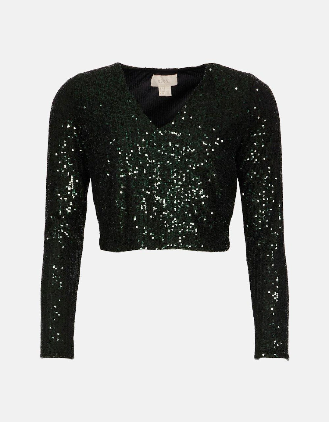 Sequin V Neck Long Sleeve Top