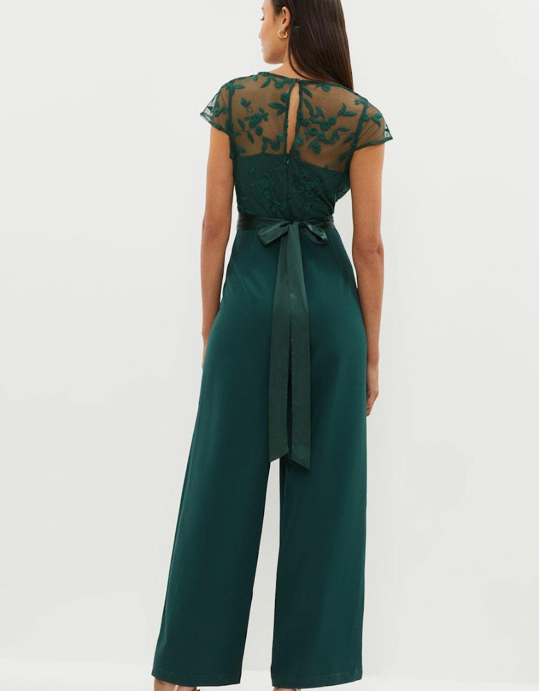 Cap Sleeve Embroidered Top Wide Leg Jumpsuit