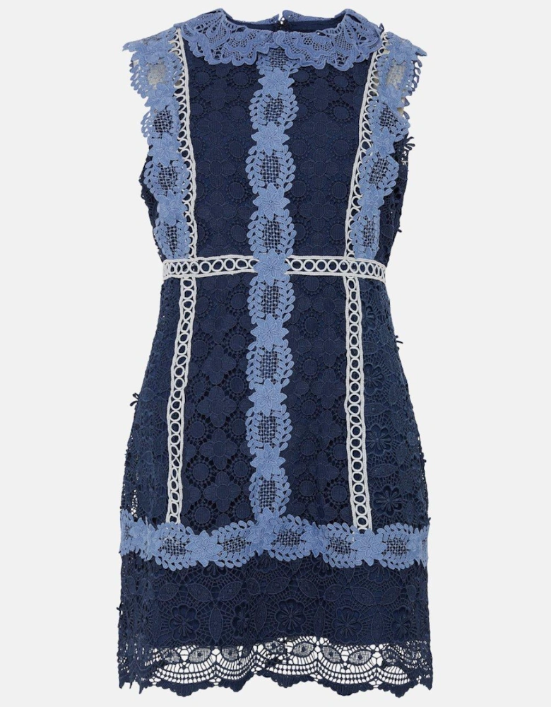 Placement Lace Mini Dress With Collar