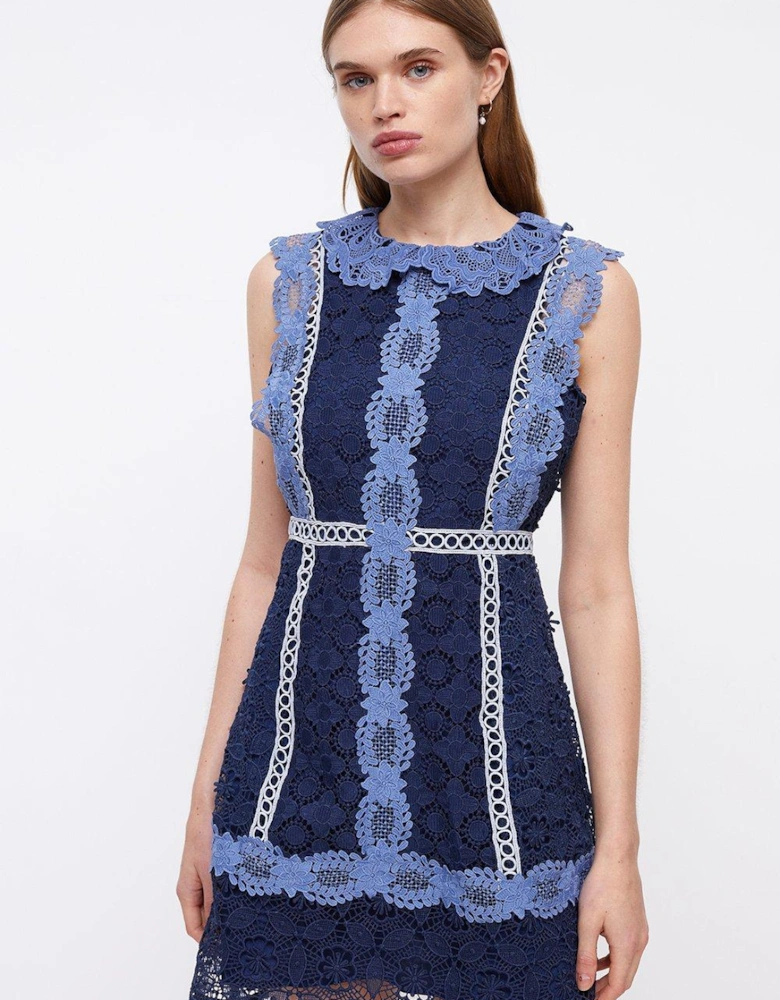 Placement Lace Mini Dress With Collar