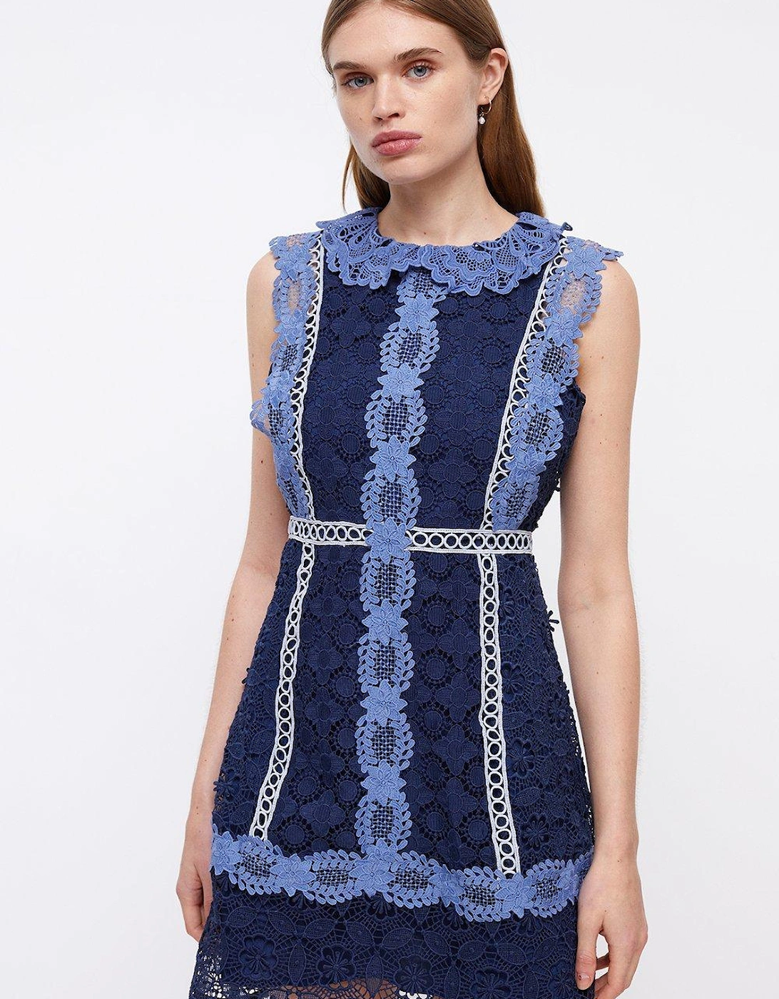 Placement Lace Mini Dress With Collar, 6 of 5