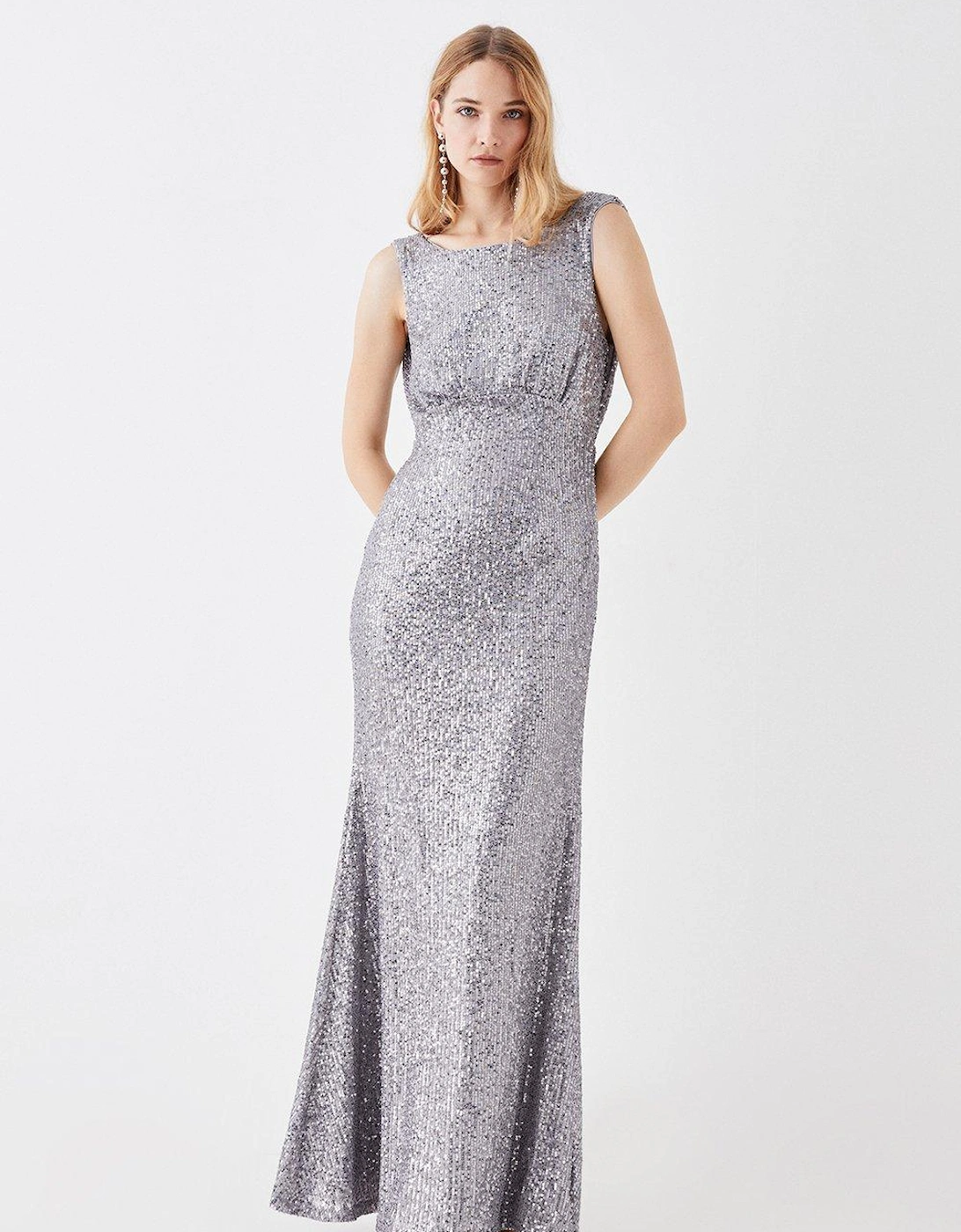 Cowl Back Sequin Gown