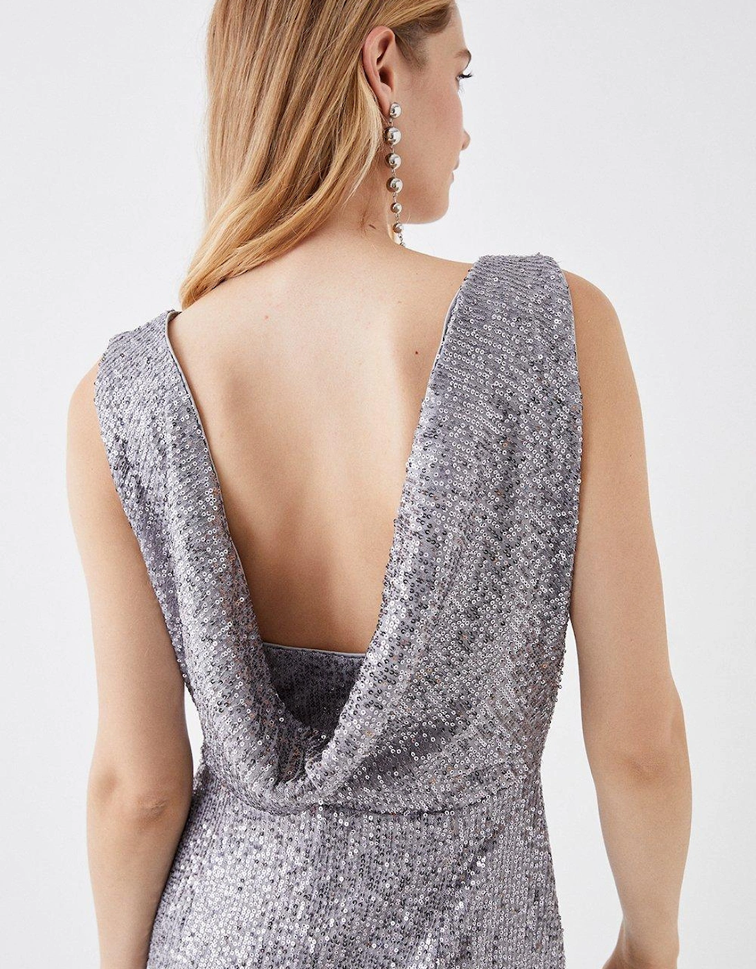 Cowl Back Sequin Gown