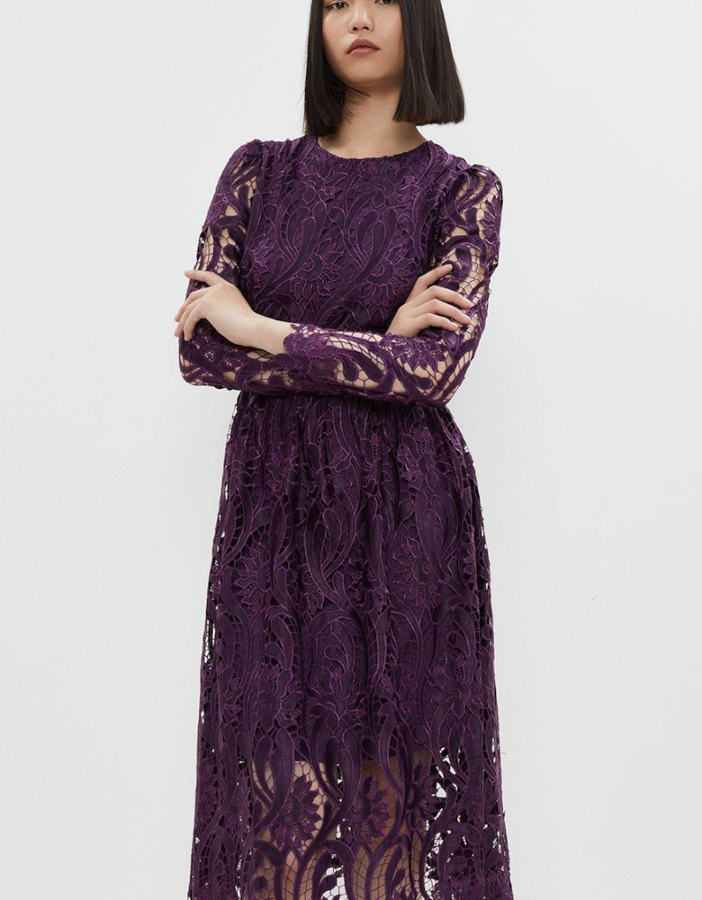 Long Sleeve Premium Lace Midi Dress