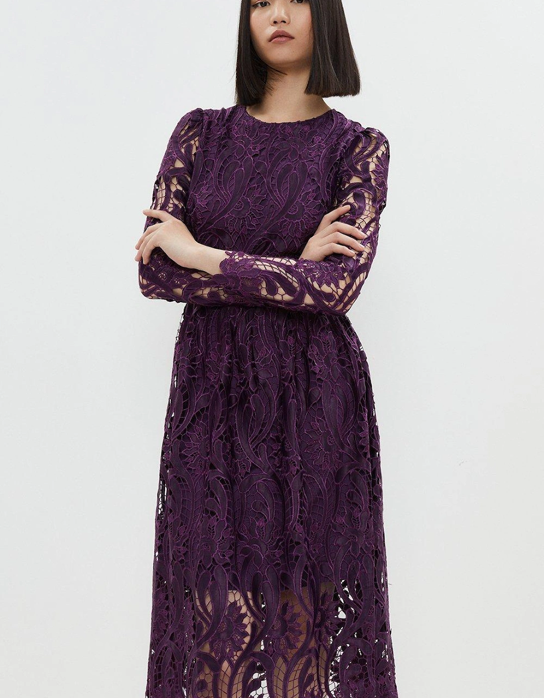 Long Sleeve Premium Lace Midi Dress, 5 of 4