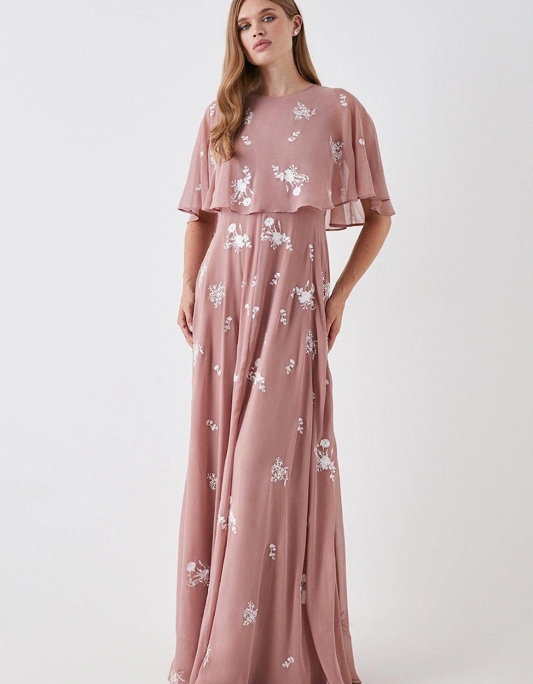 All Over Embroidered Cape Bridesmaids Maxi Dress, 5 of 4