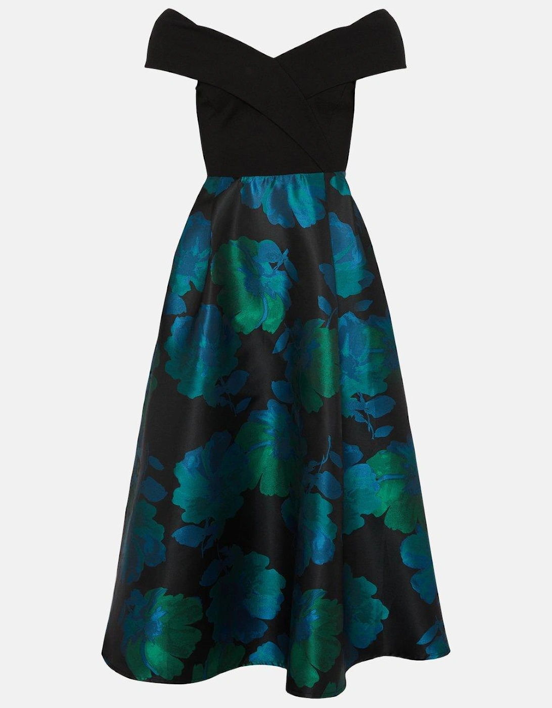 Wrap Bardot Jacquard Skirt Midi Dress