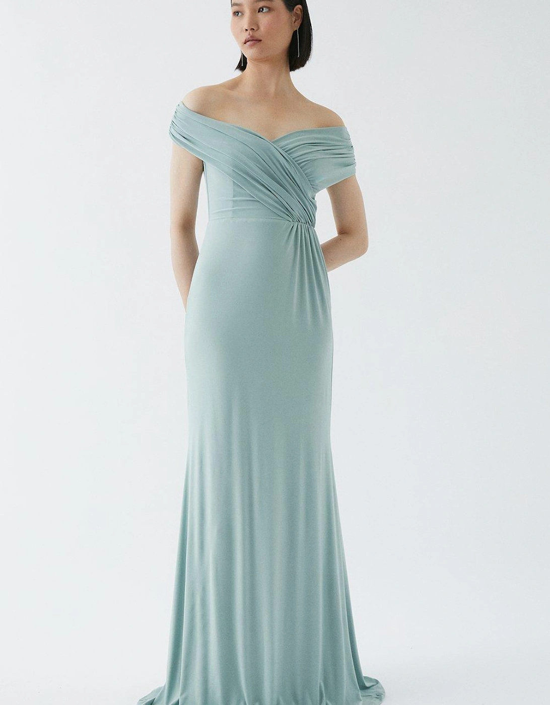 Ruched Bardot Fishtail Slinky Jersey Bridesmaids Maxi Dress, 5 of 4