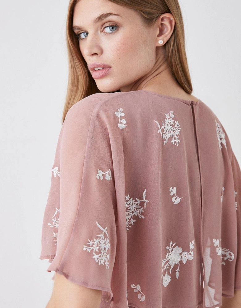 All Over Embroidered Cape Bridesmaids Maxi Dress
