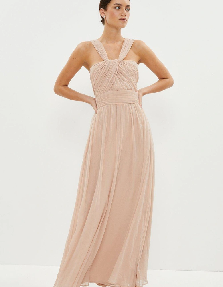 Petite Twist Bardot Chiffon Maxi Dress