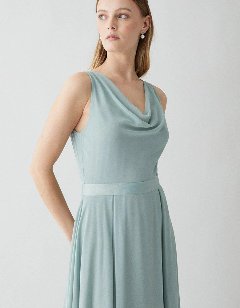 Georgette Cowl Bridesmaid Maxi Dress With Removable Belt