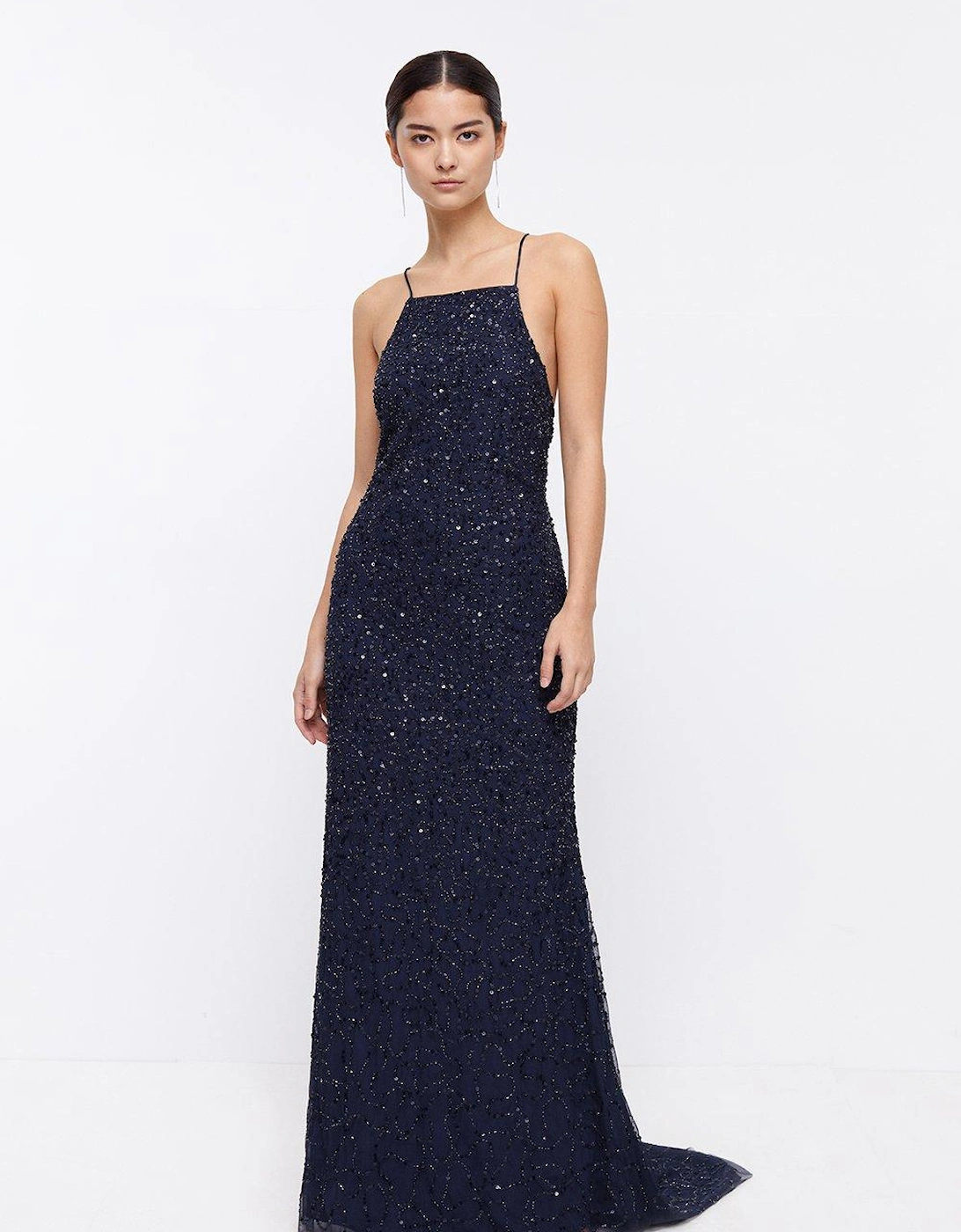 Petite Lace Up Back Sequin Maxi Dress, 5 of 4