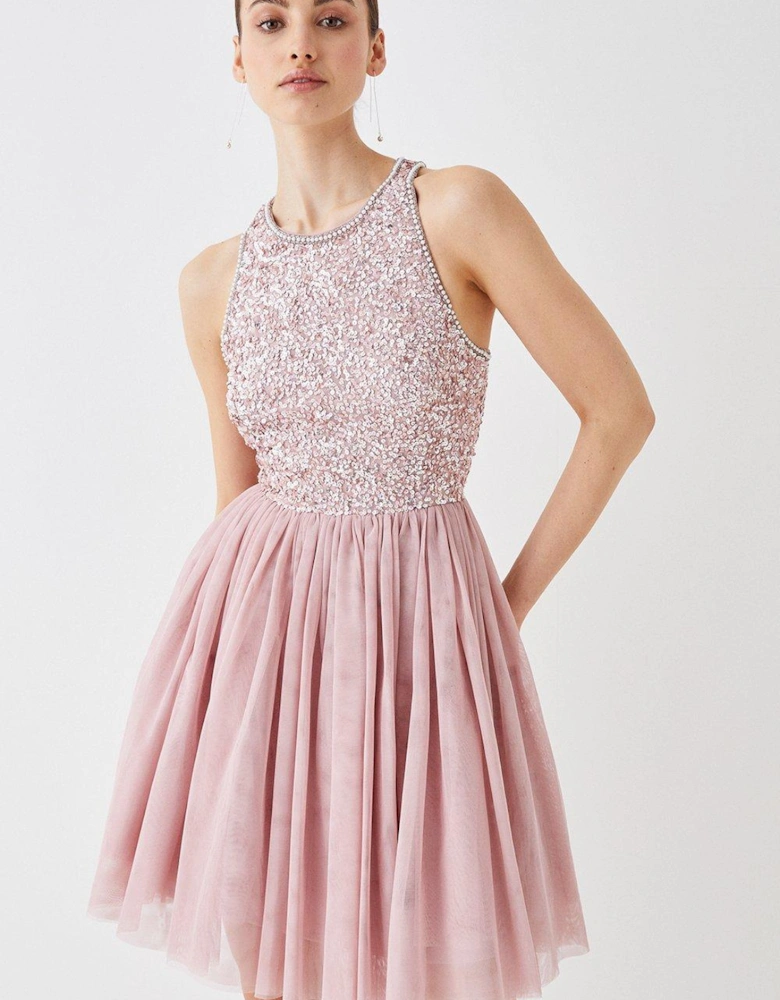 Mini Tulle Skirt Embellished Bodice Prom Dress