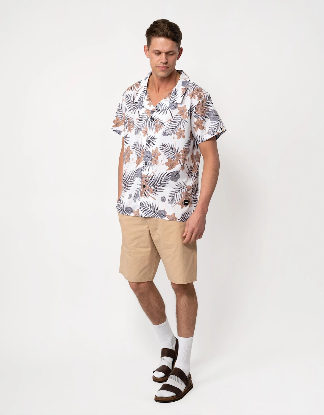 Orange Mens Short Sleeve Tropical Print Beach Shirt
