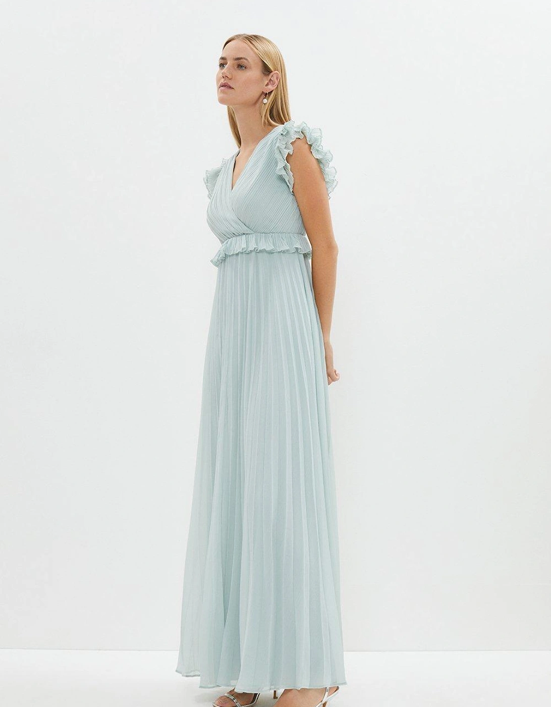 Frill Shoulder Pleated Skirt Maxi Dress, 5 of 4