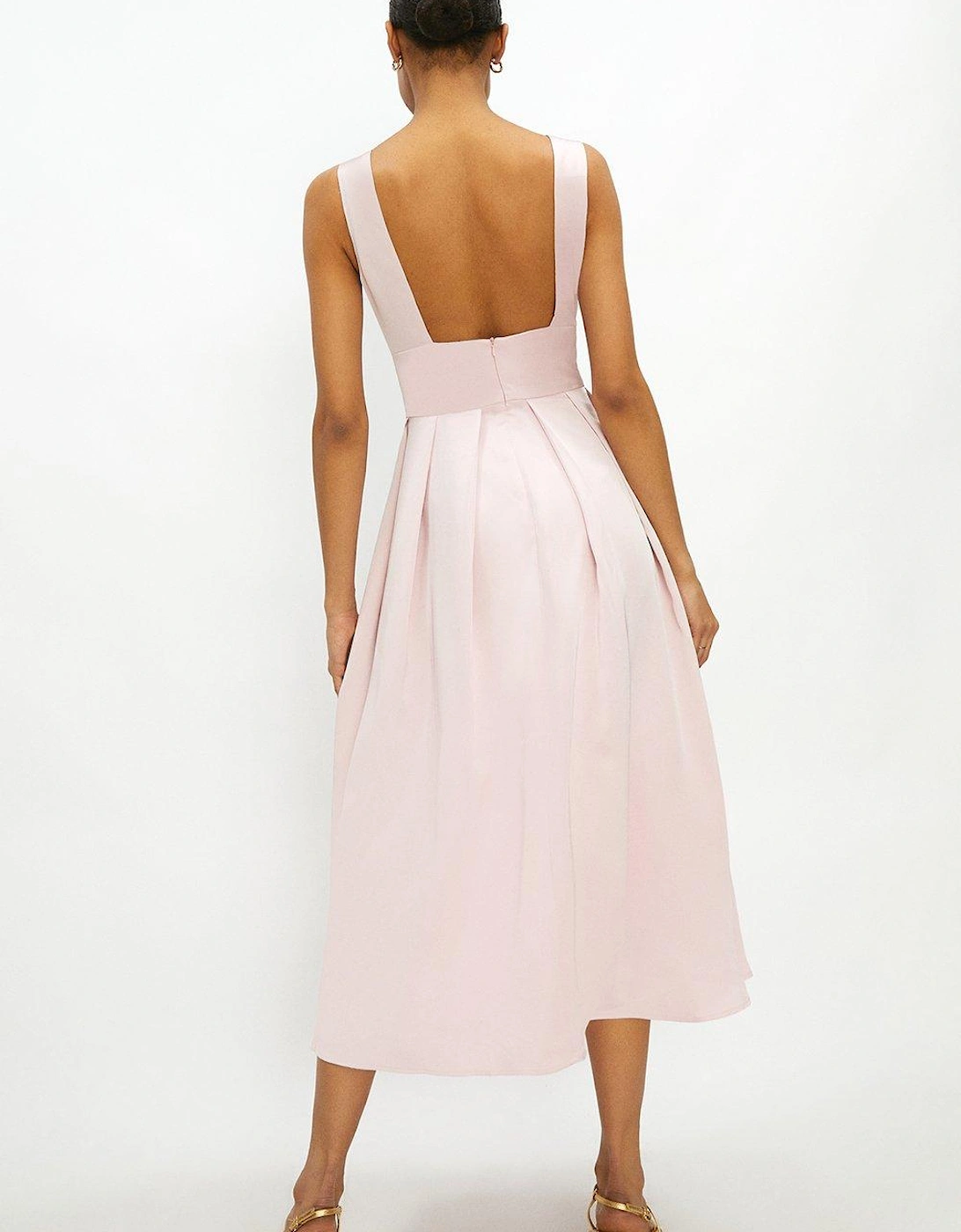 Full Skirted Satin Midi Dress