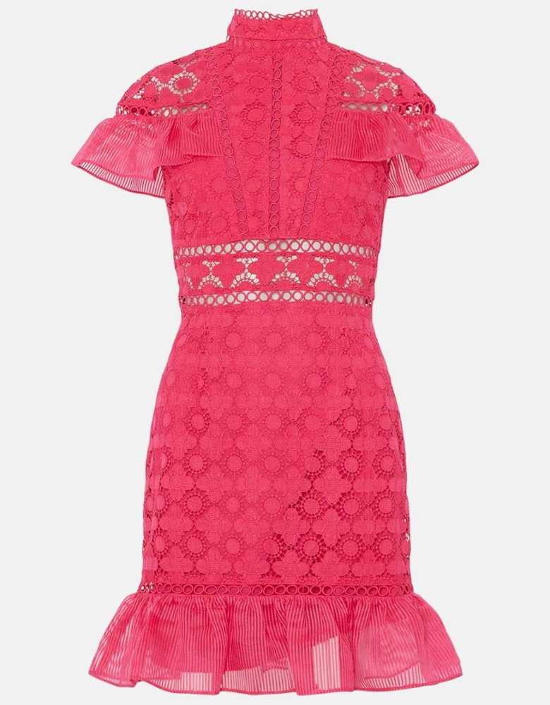 Premium Panelled Lace Organza Trim Mini Dress