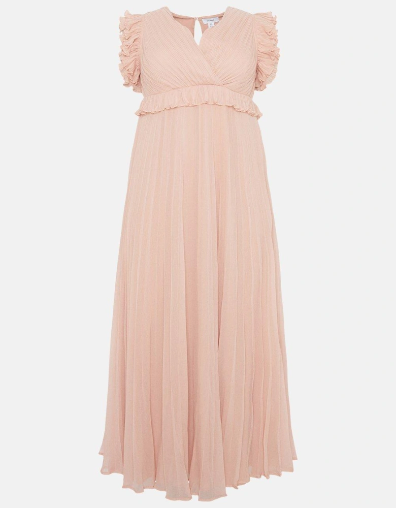Plus Size Frill Shoulder Pleated Skirt Maxi Dress