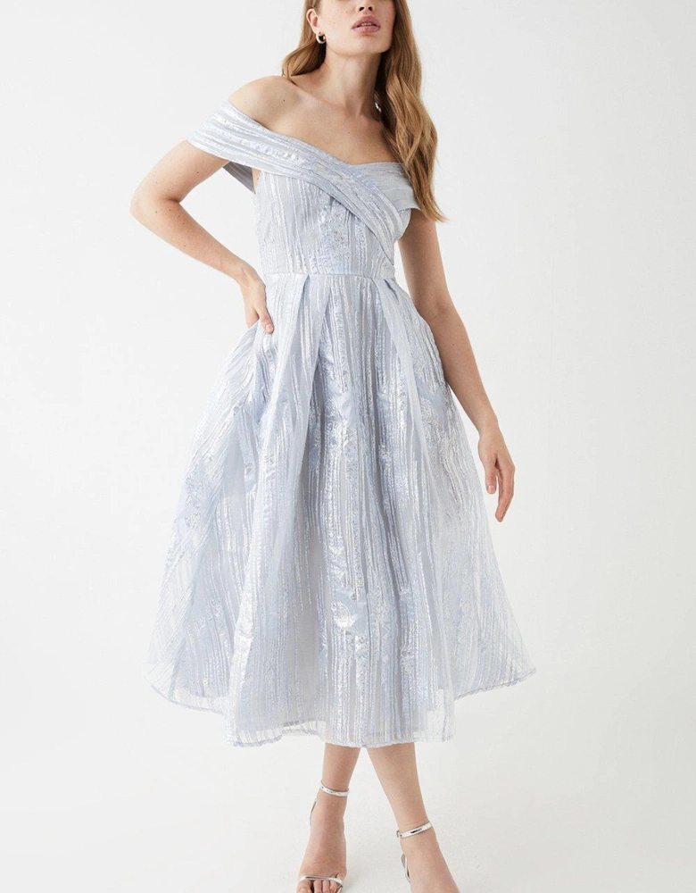 Organza Jacquard Bardot Midi Dress