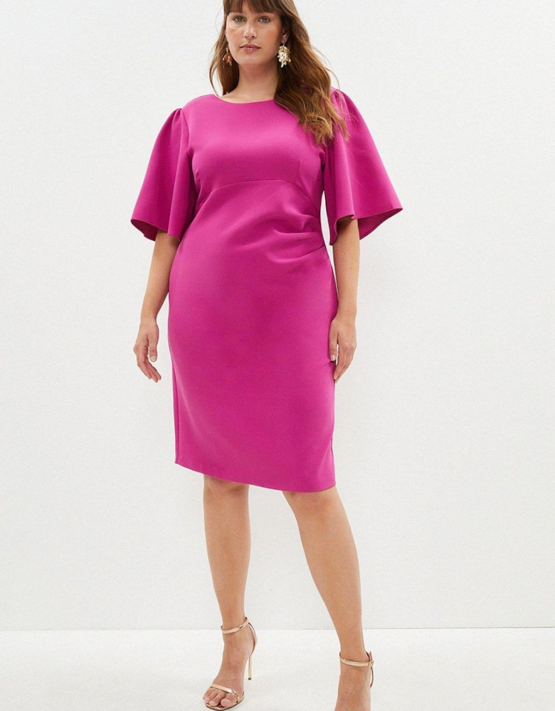 Plus Size Flare Sleeve Ruche Waist Midi Dress