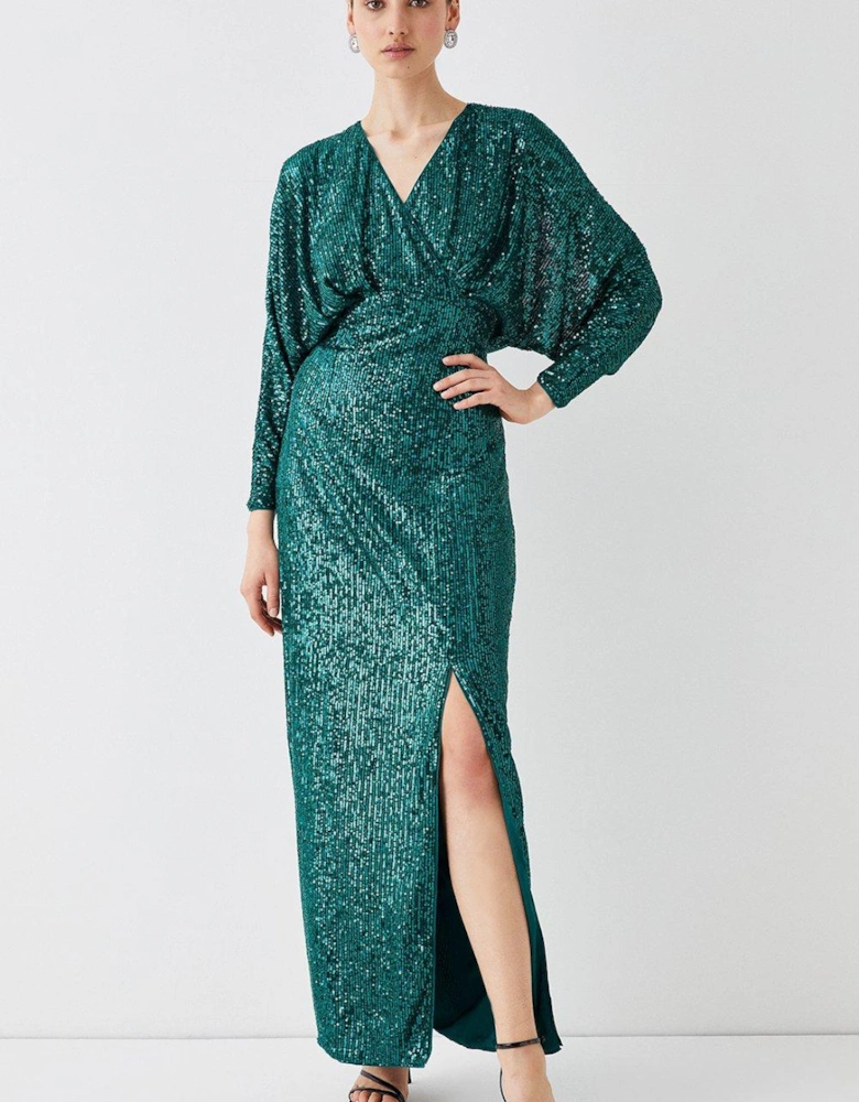 Sequin Cross Front Maxi Dress