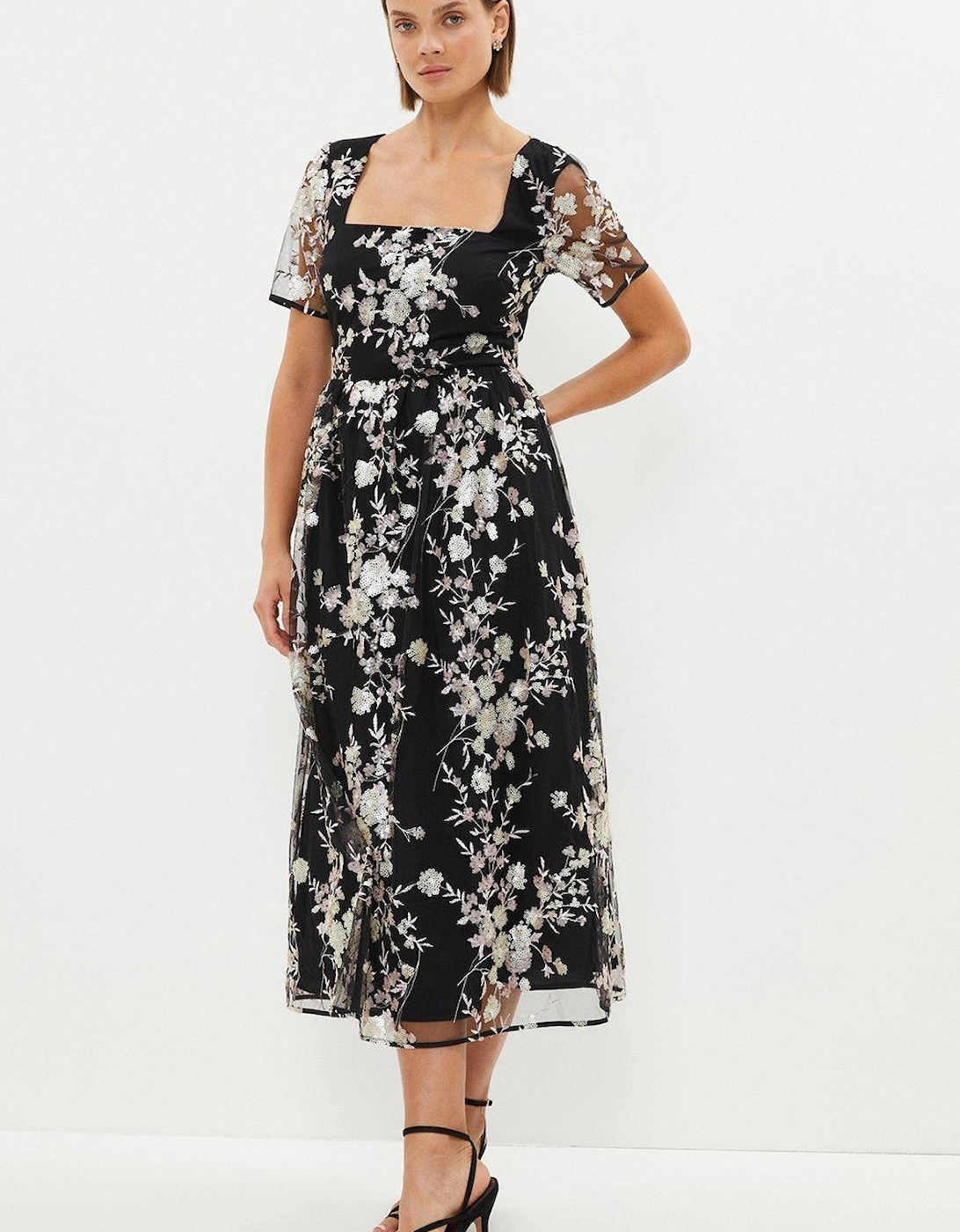 Square Neck Dress In Sequin Floral, 5 of 4