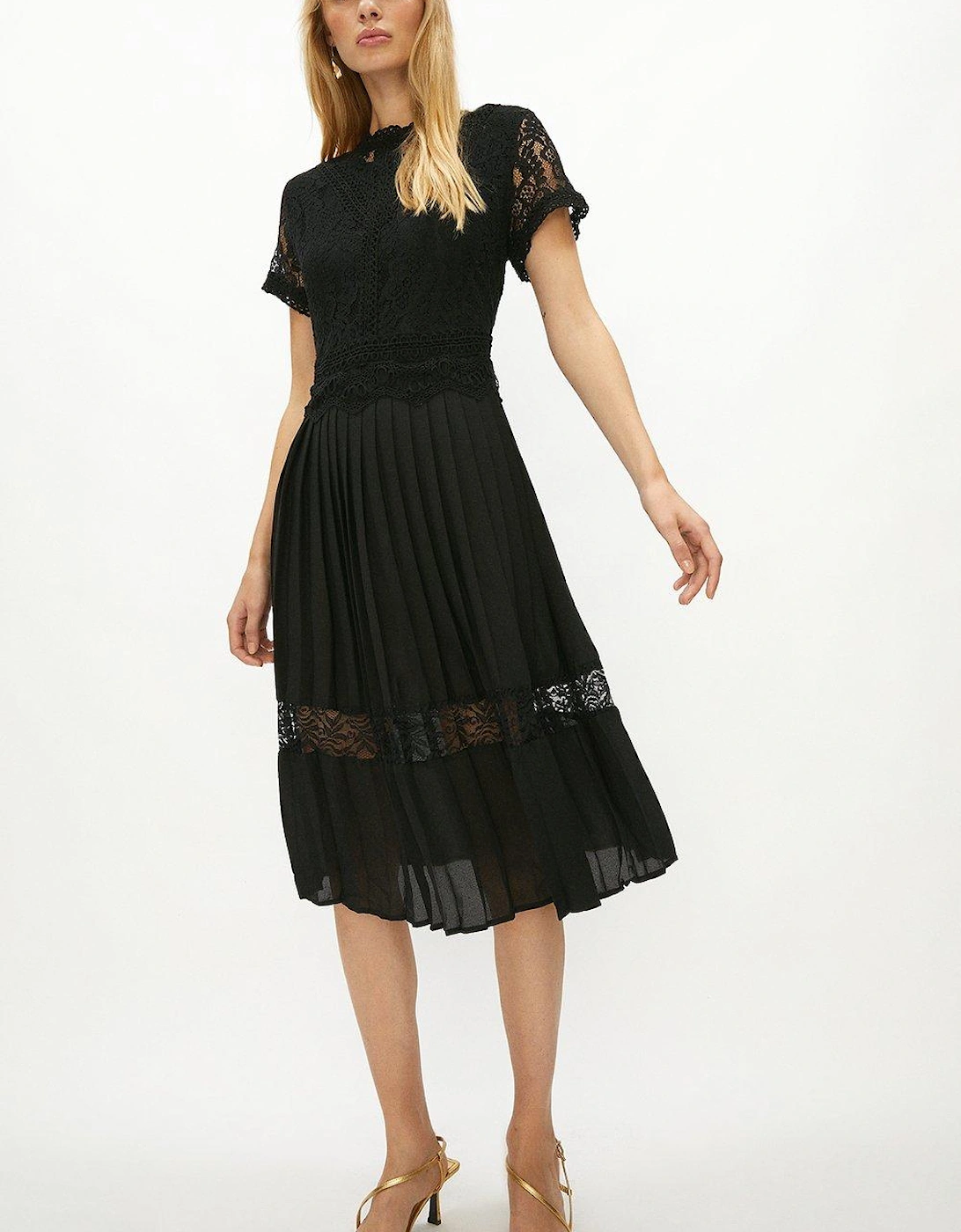 Lace Bodice Pleat Skirt Midi Dress, 2 of 1