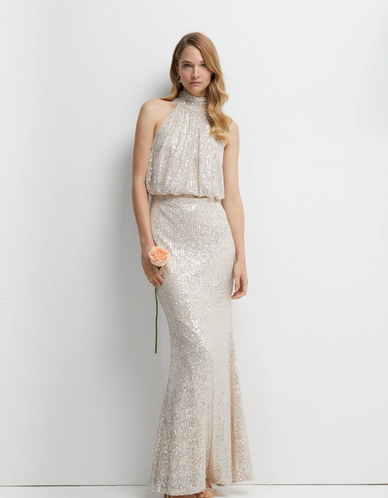 Halterneck Sequin Bridesmaids Maxi Dress