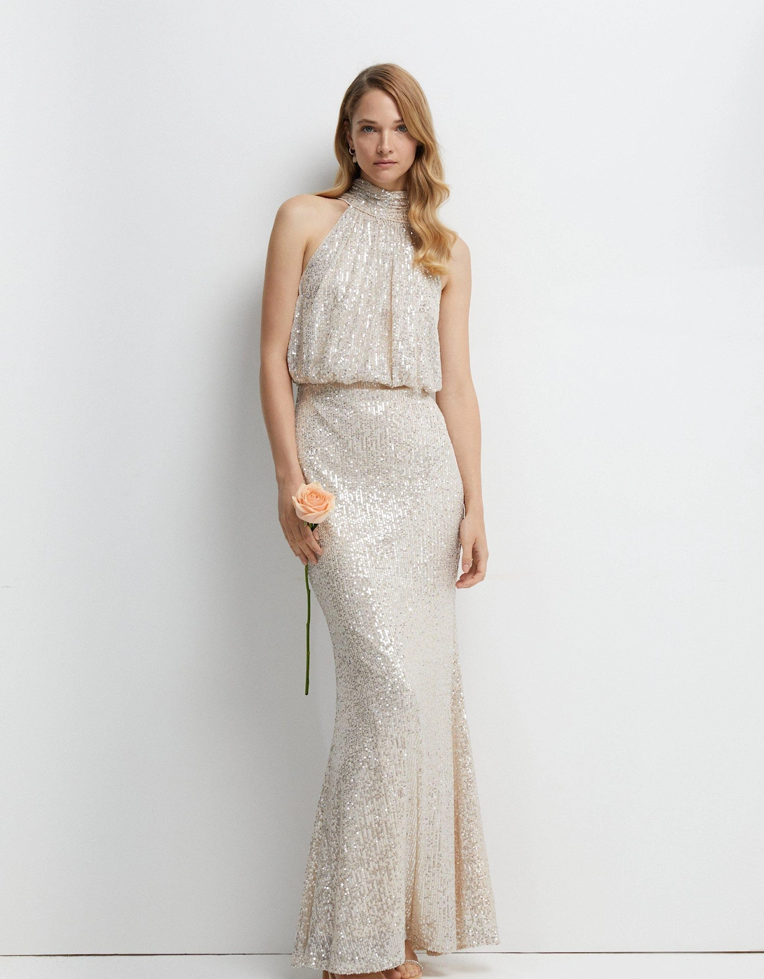 Halterneck Sequin Bridesmaids Maxi Dress, 2 of 1
