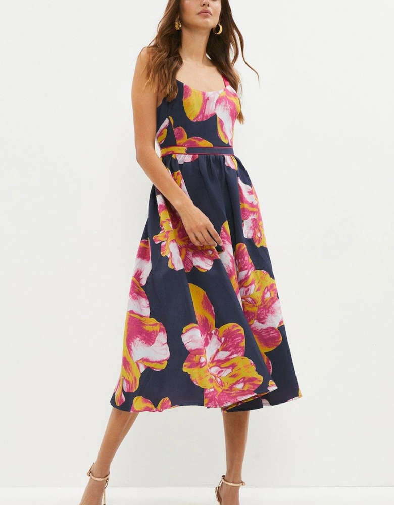 Premium Jacquard Square Neck Midi Dress