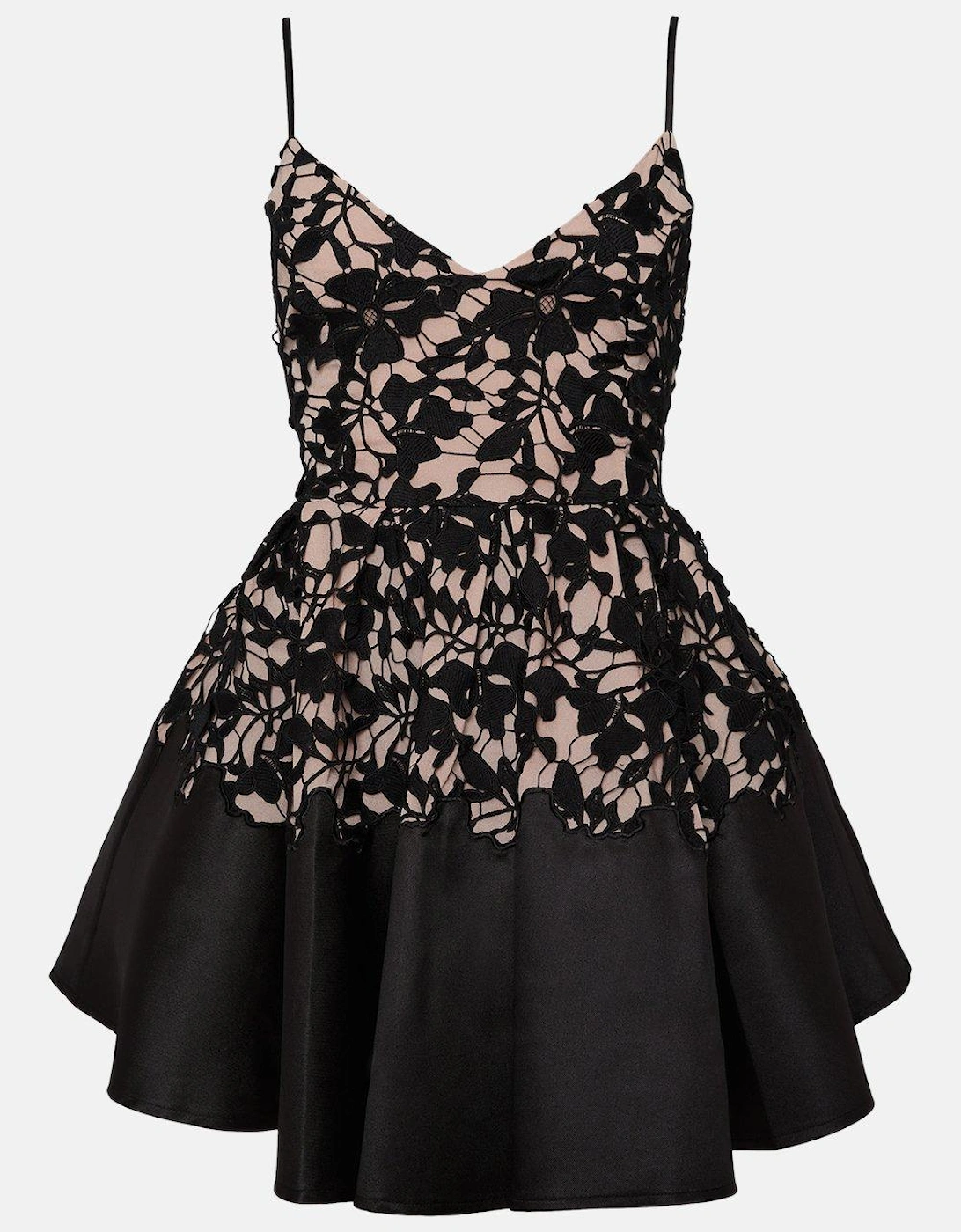 Lace Twill Mix Full Skirt Midi Dress