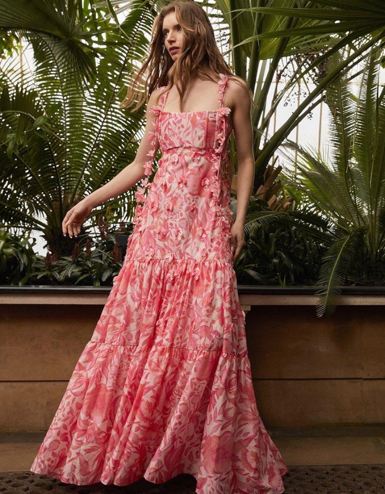 Alexandra Farmer 3d Floral Structured Bodice Maxi Dress