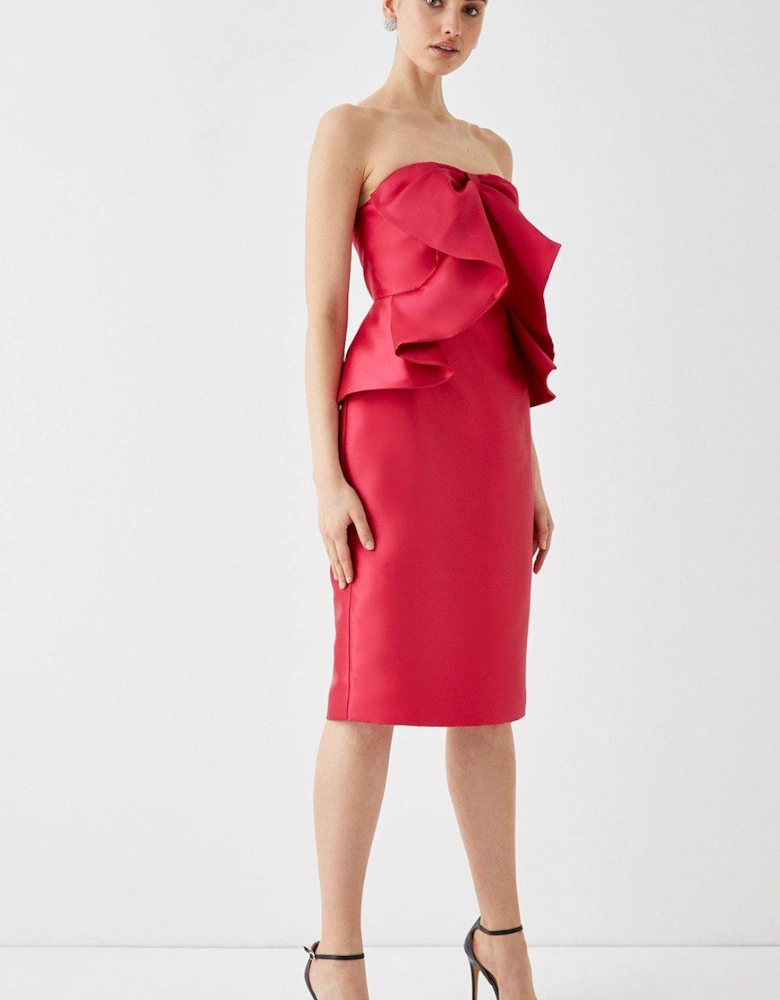 Twill Pencil Dress With Bow Front