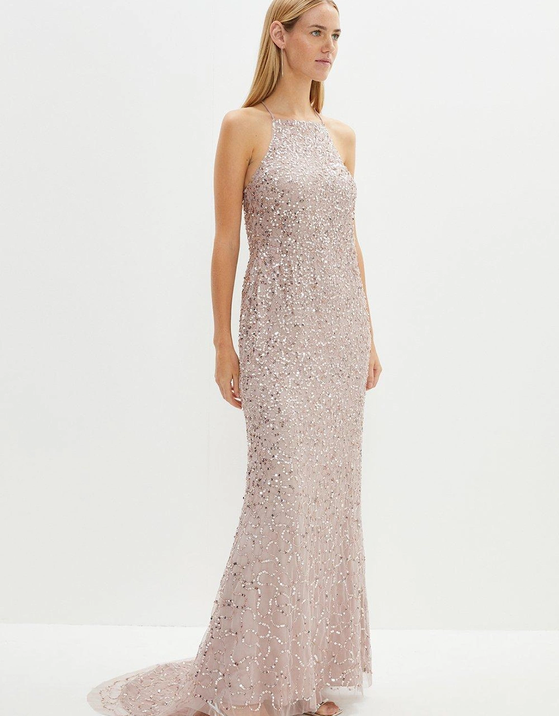 Lace Up Back Sequin Maxi Dress, 5 of 4