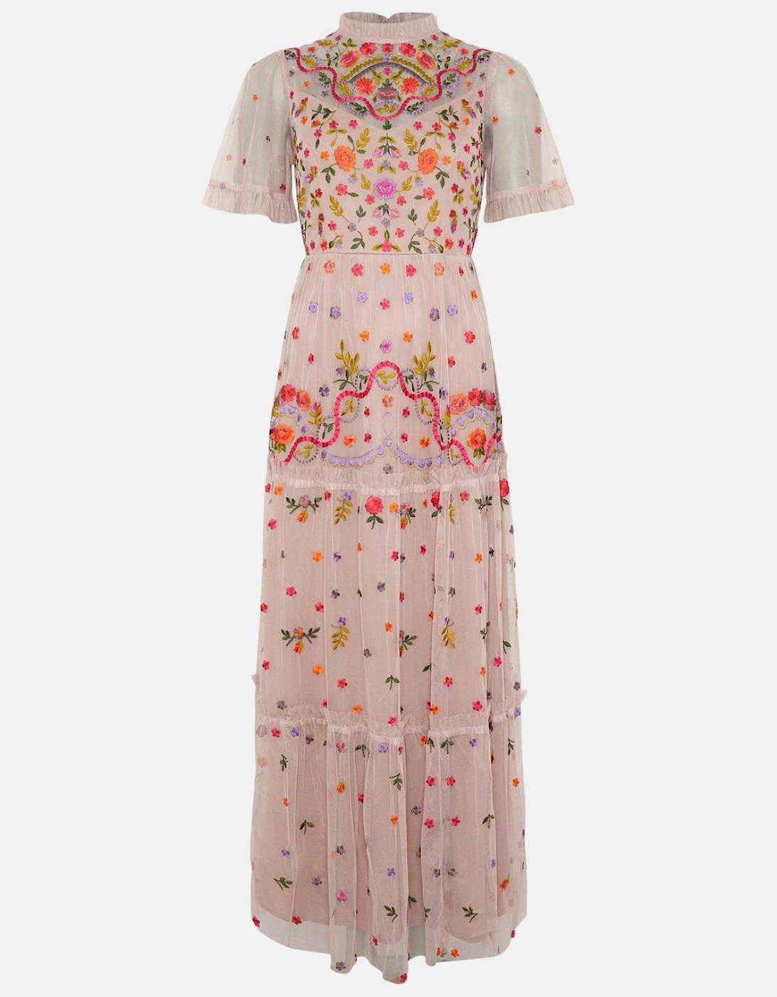 Flare Sleeve All Over Embroidered Maxi Dress