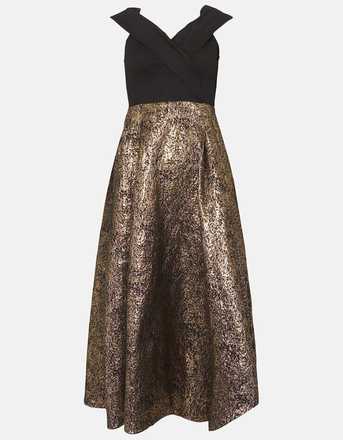Bardot Cross Front Metallic Jacquard Skirt Midi Dress