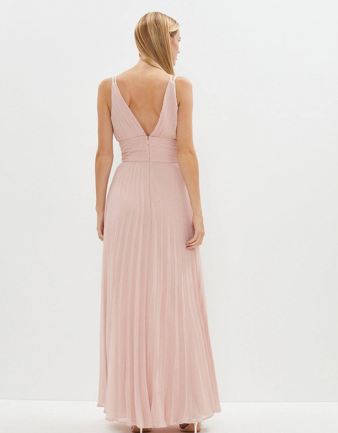 Double Strap Pleated Skirt Maxi Dress