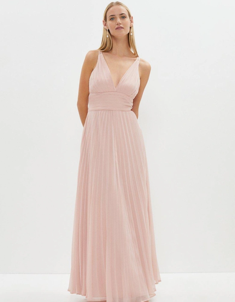 Double Strap Pleated Skirt Maxi Dress