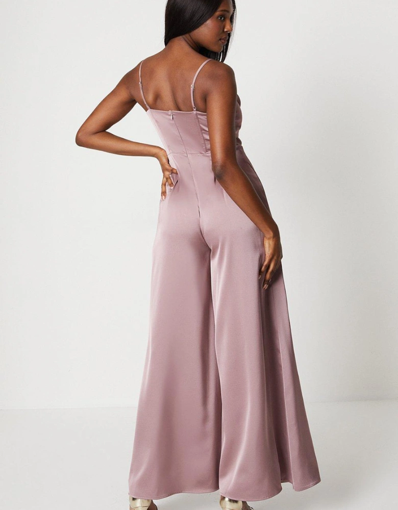 Draped Corset Bodice Satin Jumpsuit