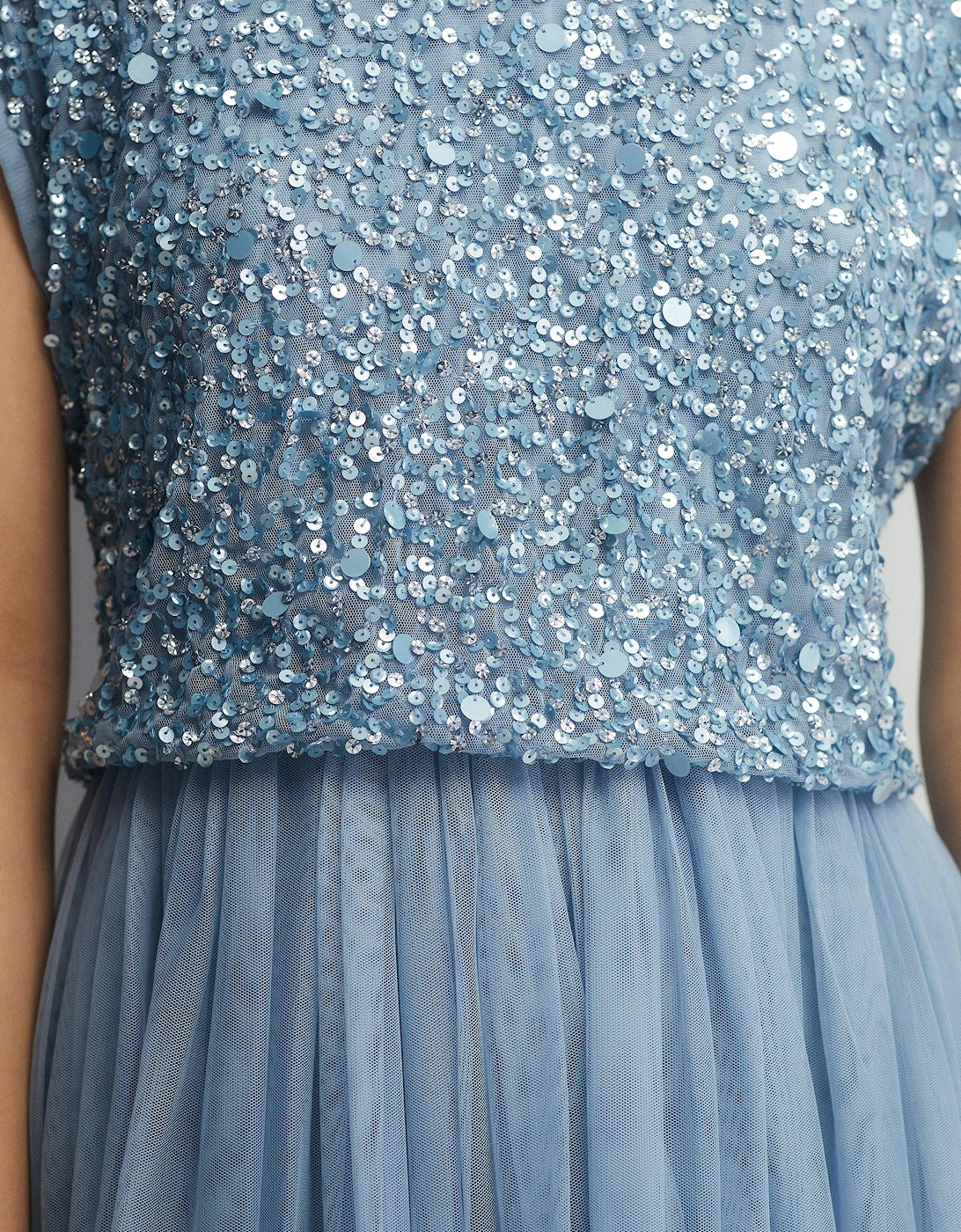 Mixed Sequin Two In  Bridesmaids Maxi Dress