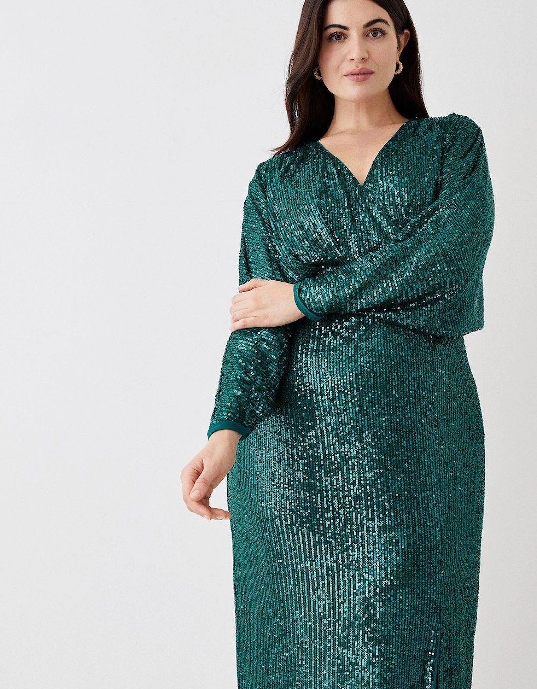 Plus Size Sequin Cross Front Maxi Dress