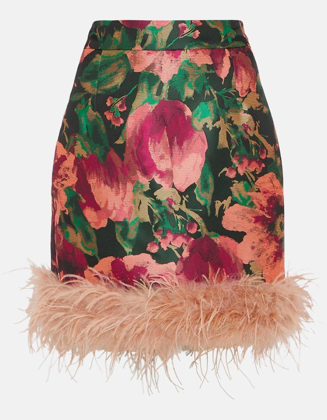 Mini Skirt In Jacquard With Feathers