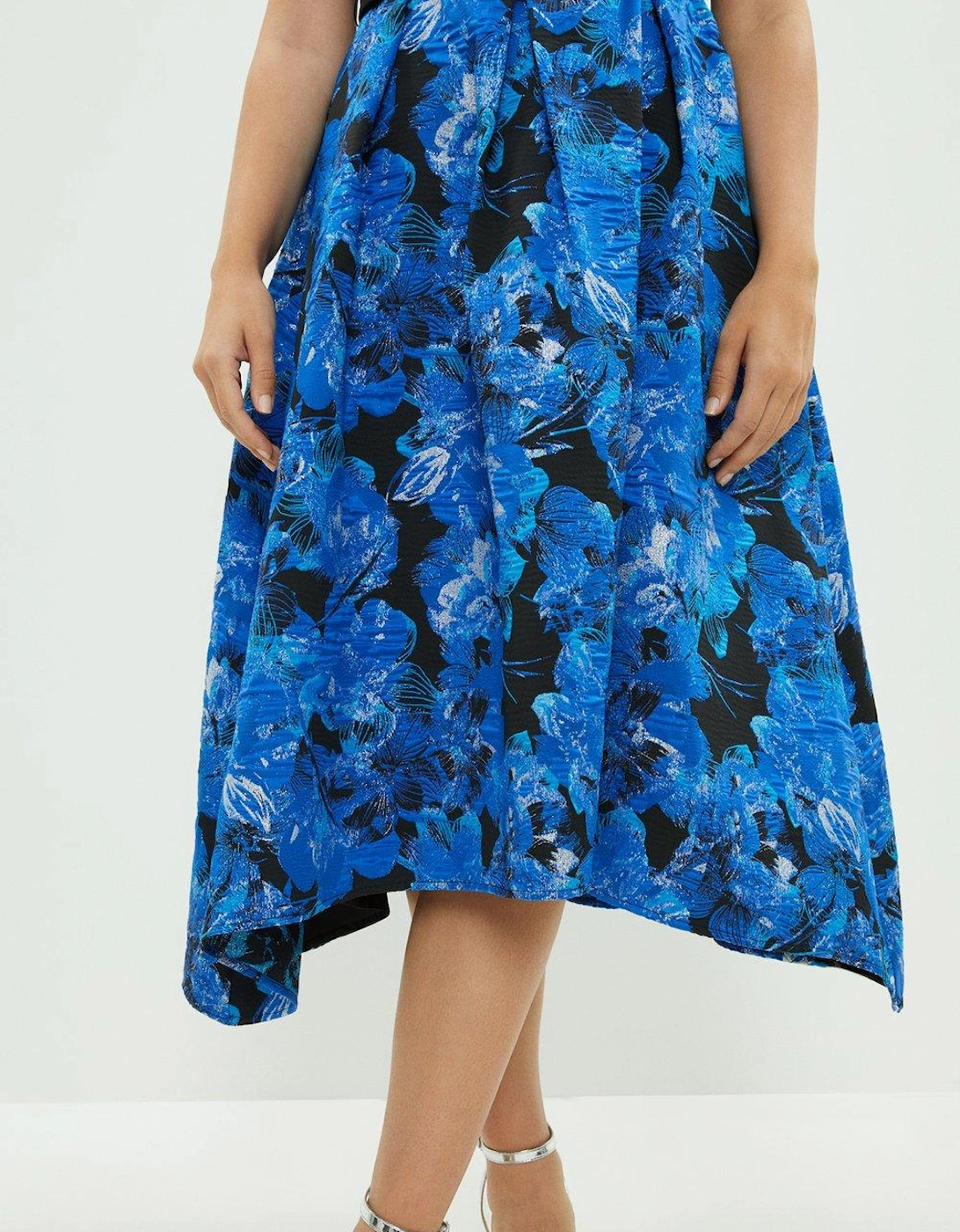Plus Size 2 In 1 Belted Jacquard Midi Dress