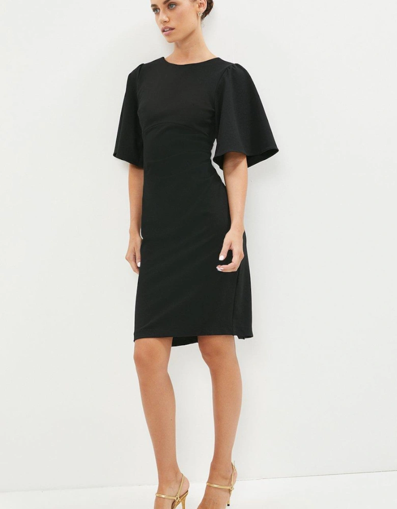 Petite Flare Sleeve Ruche Midi Dress