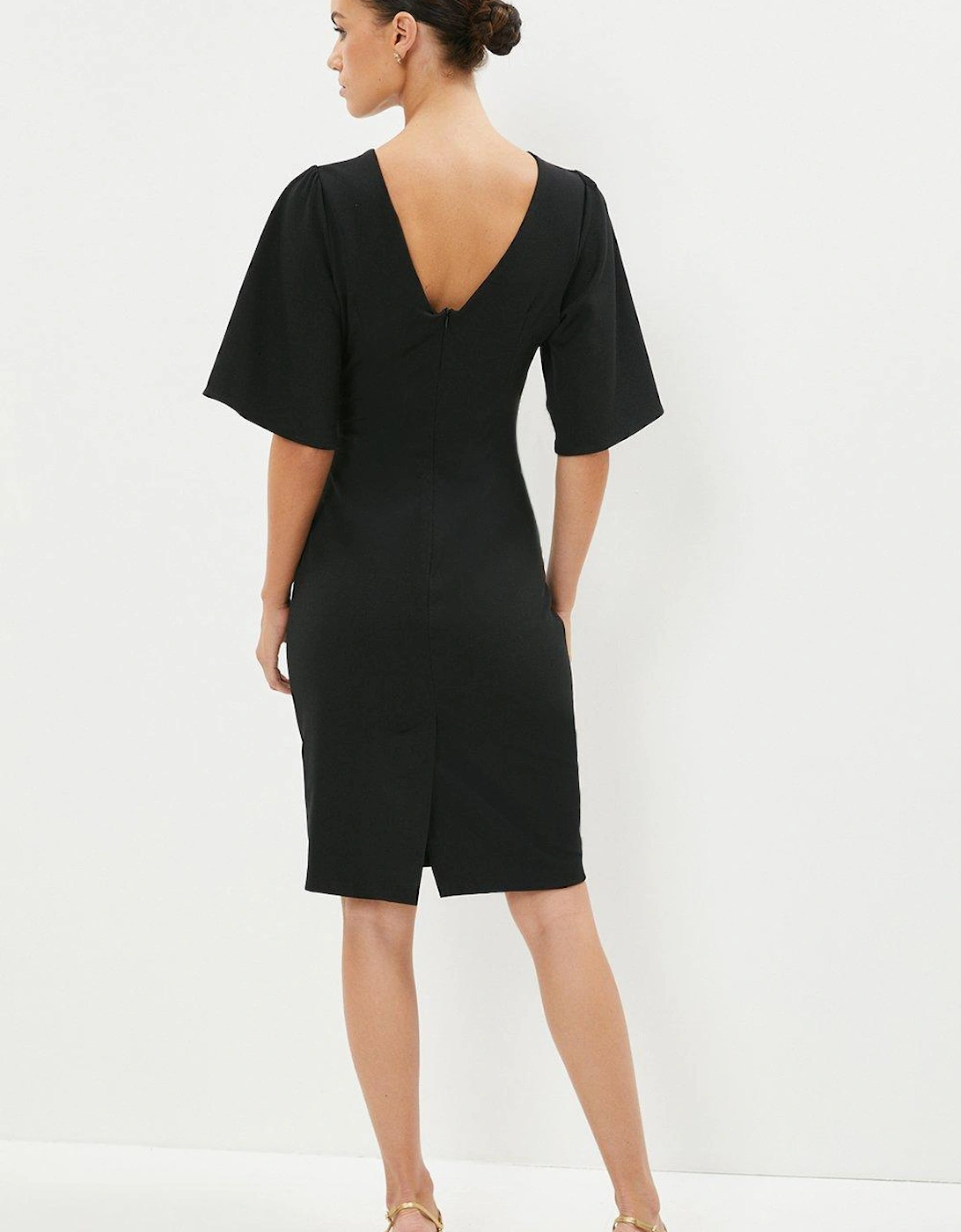 Petite Flare Sleeve Ruche Midi Dress