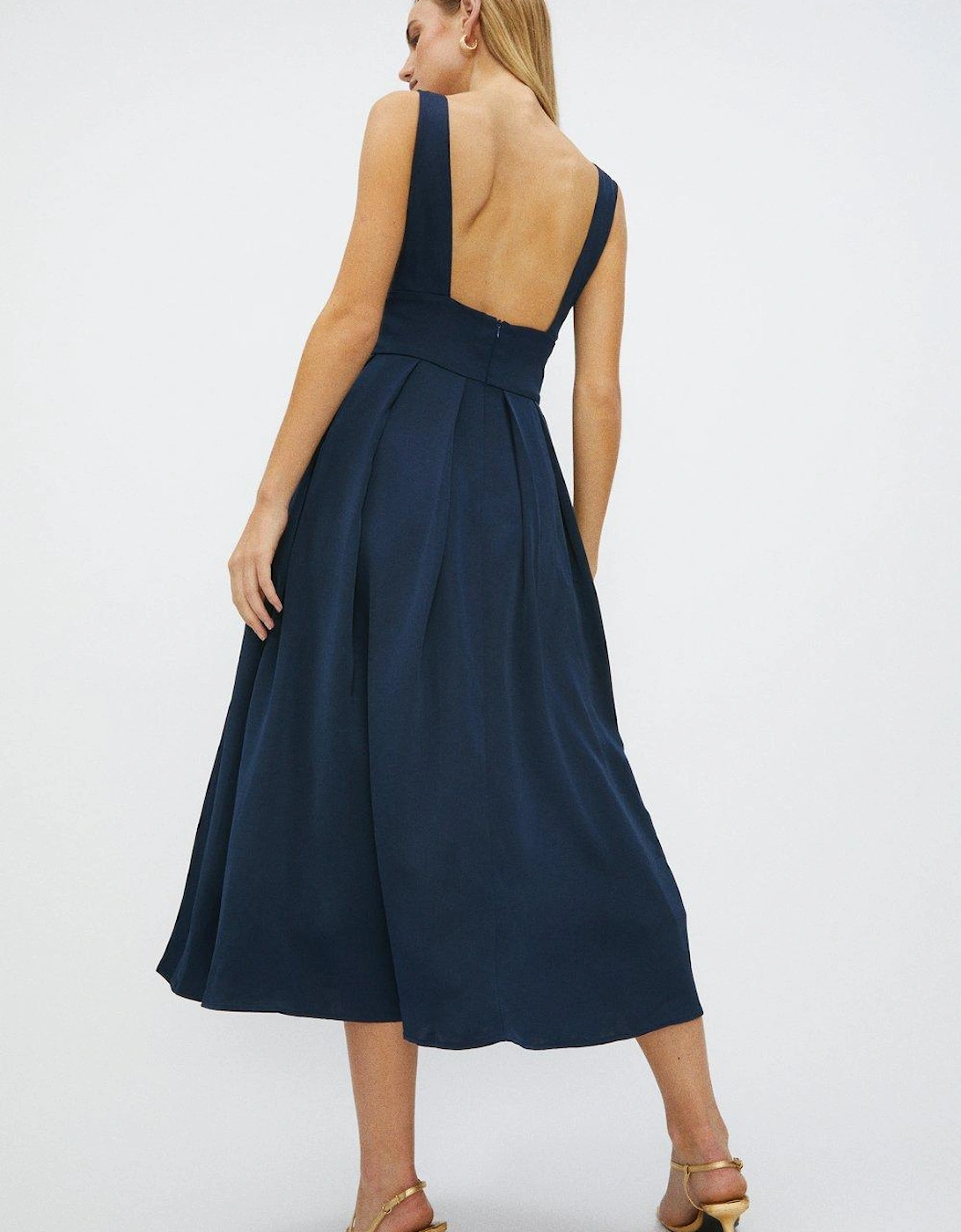 Full Skirted Satin Midi Dress