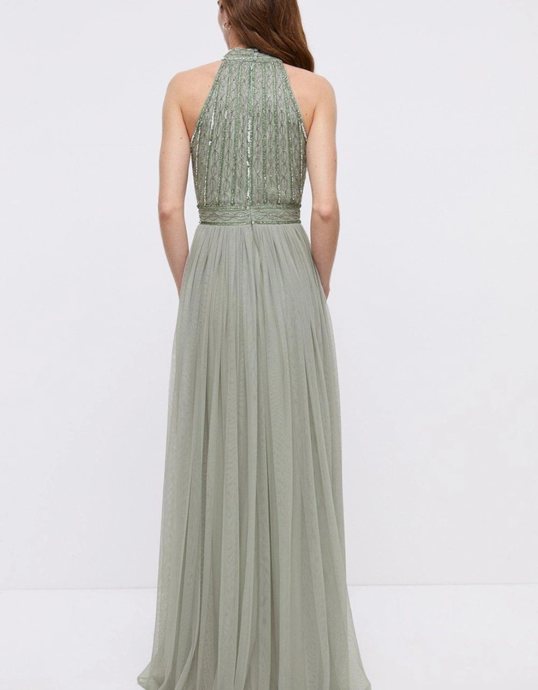 Mixed Bead Halter Neck Two In One Bridesmaids Dress