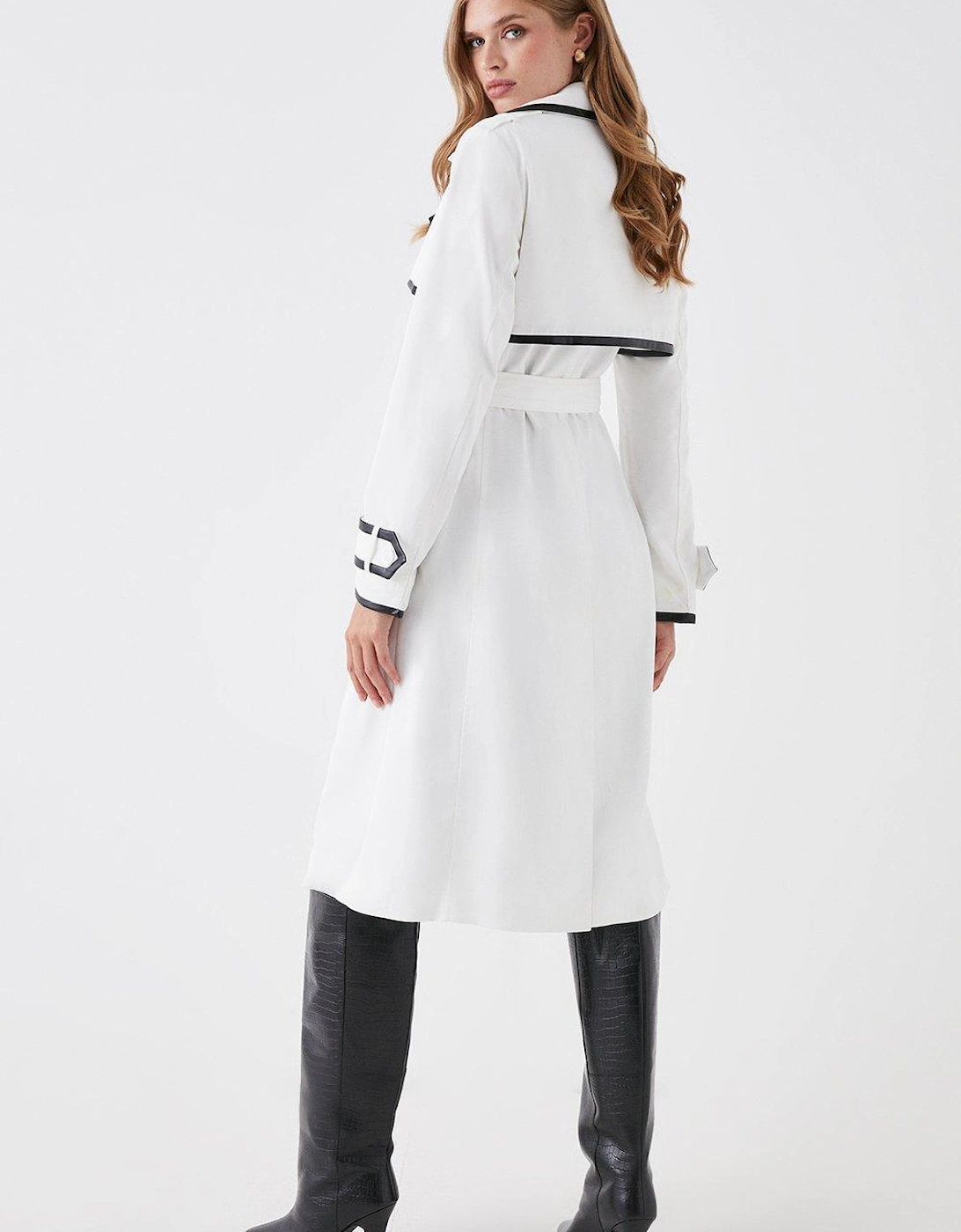 Pu Trimmed Belted Trench Coat