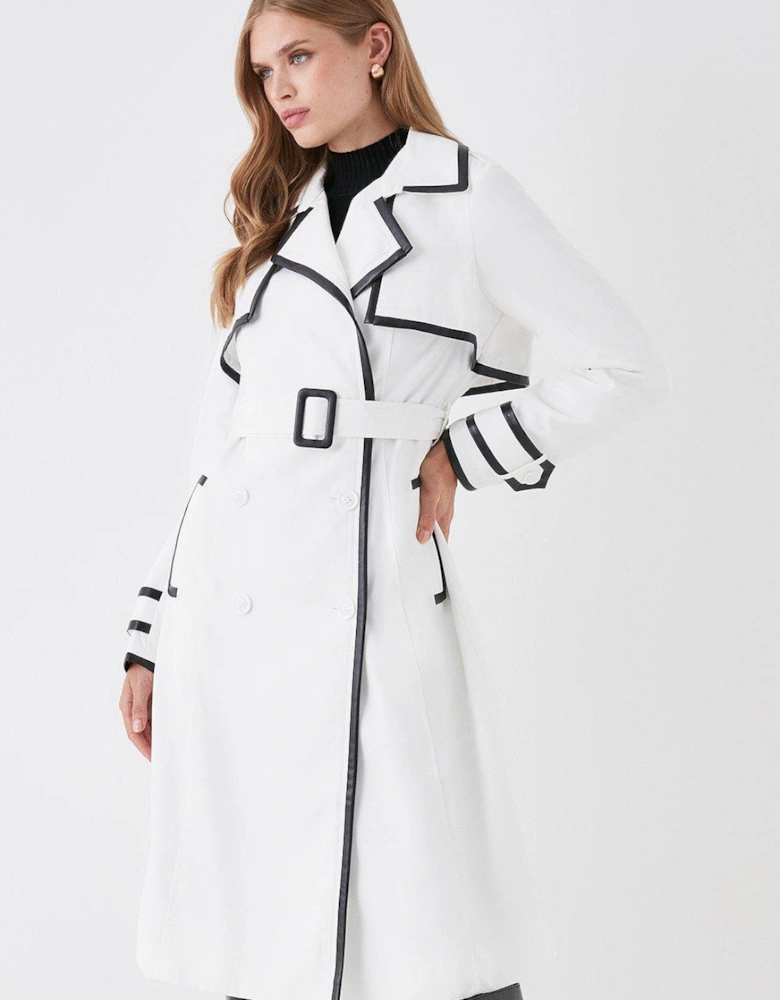 Pu Trimmed Belted Trench Coat