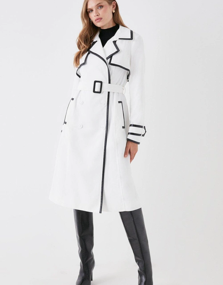 Pu Trimmed Belted Trench Coat